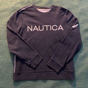 Navy Nautica Embroidered Text Logo Crewneck Sweatshirt Medium